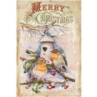 Merry Christmas Vintage 2 Vögelchen Sepiafarben Auf A4 Wasserschiebefolie Abziehbild Decal Laser Wasserfest Bildtransfer Advent von StoeberlustKreativ