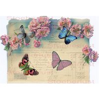 Rahmen Mit Rose, Schmetterlinge Shabby Chic Decal, Wasserschiebefolie Abziehbild Wasserfest Vintage Motiv, Möbeltattoo, Verschiedene Größen von StoeberlustKreativ