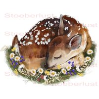 Rehkitz Bambi Liegend Mit Blumen Decalfolie Wasserschiebefolie Wasserfest, Transferfolie, Möbel, Papier, Größen, Material 28x20cm A4 von StoeberlustKreativ