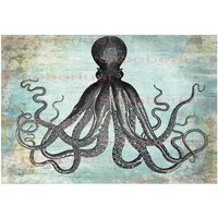 Vintage Krake Octopus Im Shabby Hintergrund Auf A 4, Decal, Wasserschiebefolie Wasserfest, Transferfolie, Möbel, Papier, Verschiedene Größen von StoeberlustKreativ