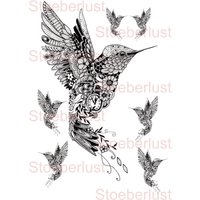 Wasserschiebefolie Laser Wasserfest 7 X Kolibri Auf A 4 Schwarz Hintergrund Transparent Möbeltattoo Abziehbild von StoeberlustKreativ