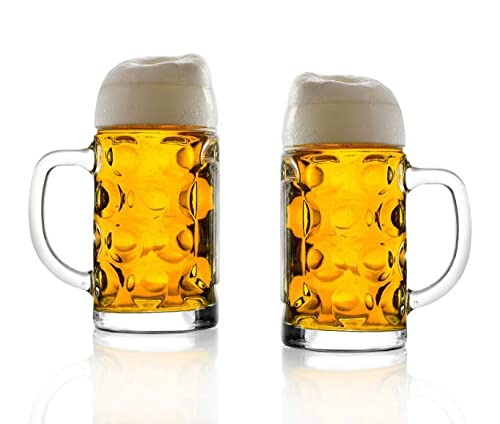Stölzle Oberglas Bierkrug ISAR / 2er Set Bierkrüge 1 Liter/Stabiler Bier Krug/Maßkrug aus Soda Lime Glas/Bierglas 1L Spülmaschinengeeignet von Stölzle Lausitz