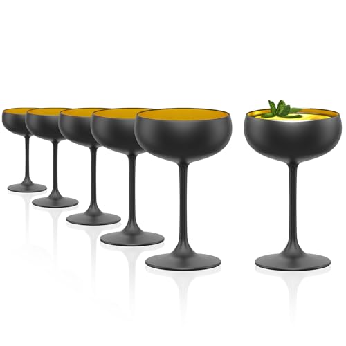 Stölzle Lausitz Elements Sektschalen Schwarz/Gold 6er-Set 230 ml – Stilvolle Gläser ideal für Sekt & Champagner – Hochwertige Sektgläser aus bleifreiem Kristallglas – Spülmaschinengeeignet & stoßfest von Stölzle Lausitz