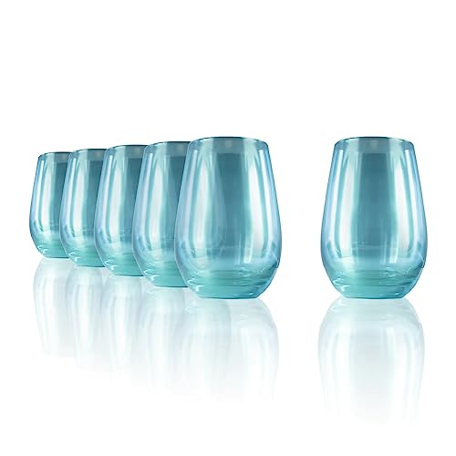 Stölzle Lausitz Longdrinkgläser Mirror Türkis 6er-Set 465 ml – Allroundbecher für Wasser, Saft & Cocktails – Hochwertige Trinkgläser bleifrei in verspiegelter Optik – Spülmaschinengeeignet & stoßfest von Stölzle Lausitz