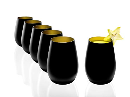 Stölzle Lausitz Wassergläser Elements metallic Schwarz/Gold 6er-Set 465 ml – Allroundgläser für Wasser, Saft & Cocktails – Hochwertige Trinkgläser aus Kristallglas – Spülmaschinengeeignet & stoßfest von Stölzle Lausitz