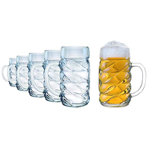 Stölzle Lausitz Bierkrug Diamond / 6er Set Bierkrüge 1 Liter mit Schild/Stabiler Bier Krug/Maßkrug aus Soda Lime Glas/Bierglas 1L Spülmaschinengeeignet von Stölzle Lausitz