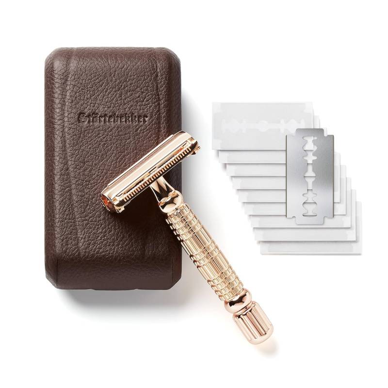 Störtebekker Rasierhobel Rasierer Rasieren 10 Klingen Etui Spiegel Rose Gold616 B-Ware von Störtebekker