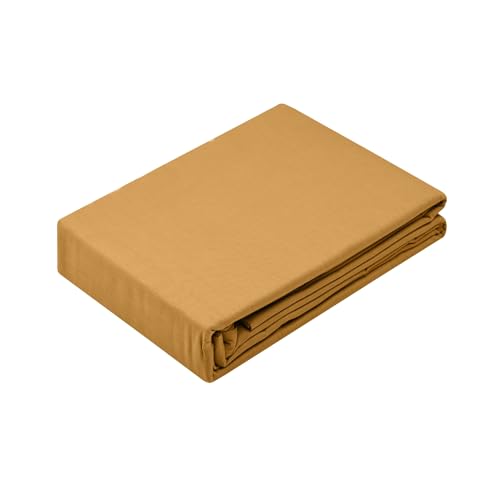 STOF Spannbettlaken, Größe 180 x 200 cm – 100% Bio-Baumwolle – Qualität – Öko-Tex – Farbe Curry – Modell Horizon – Bettwäsche für zu Hause – weich und bequem von Stof