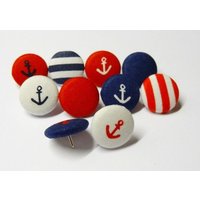 10 Reißzwecken Pins Mit Stoffknöpfe Maritim Mix von StoffAtelierDesign