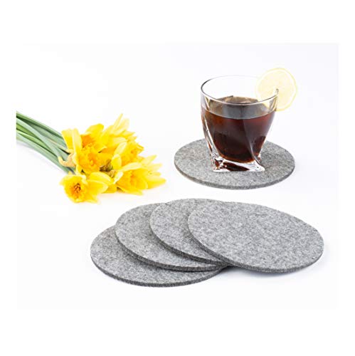 Stofftex Untersetzer aus Filz 5mm Glas Getränke Gläser Tisch Tassen Flaschen Bar Blumen (15cm rund (4er Pack), Hellgrau) von StoffTex