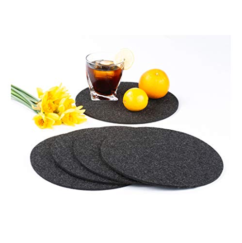 Stofftex Untersetzer aus Filz 5mm Glas Getränke Gläser Tisch Tassen Flaschen Bar Blumen (25cm rund (4er Pack), Dunkelgrau) von StoffTex