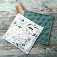 Topflappen 2Er Set, Modern, Küche, Kochen, Backen, Grillen, Topflappen Topfuntersetzer, Eukalyptus, Topflappen Grün, Topflappen Genäht, Küchenhelfer von StoffherzleShop