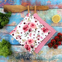 Topflappen 2Er Set, Modern, Küche, Kochen , Backen, Rosen, Rosa, Waffelpiqué, Geschenk Freundin, Topflappen Genäht, Küchenhelfer von StoffherzleShop