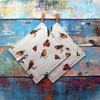 Topflappen 2Er Set, Modern, Rotkehlchen, Waffelpique, Umweltfreundlich, Nachhaltig, Geschenk Freundin, Muttertagsgeschenk, Ostergeschenke, Ostern von StoffherzleShop