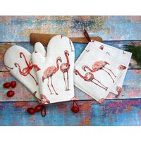 Topflappen 2Er Set Oder Topfhandschuhe Set, Flamingo, Backhandschuhe, Grillhandschuh, Küchenhandschuh, Kochhandschuh, Einweihungsgeschenk von StoffherzleShop