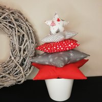 Dekobaum Weihnachtsbaum Rot/Grau Aus Stoff Genäht Im Blumentopf Stoffsterne von Stoffice