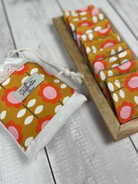 Stoffretter Waschbare Reinigungspads / Abschminkpads - 10 Stück mit Beutel, Upcycling von Stoffretter