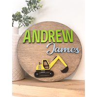 Personalisiertes Namensschild Aus Holz Für Das Kinderzimmer 3D Bagger Und von StokesDesignShop