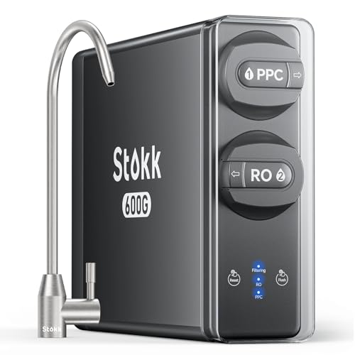 Stokk 8-stufiger Umkehrosmose-Wasserfilter, 600 GPD tankloses Umkehrosmose-System, Unterbecken-RO-Wasserfiltersystem, reduziert PFAS TDS, 2:1 Pure to Drain, S1 Pro Grau von Stokk