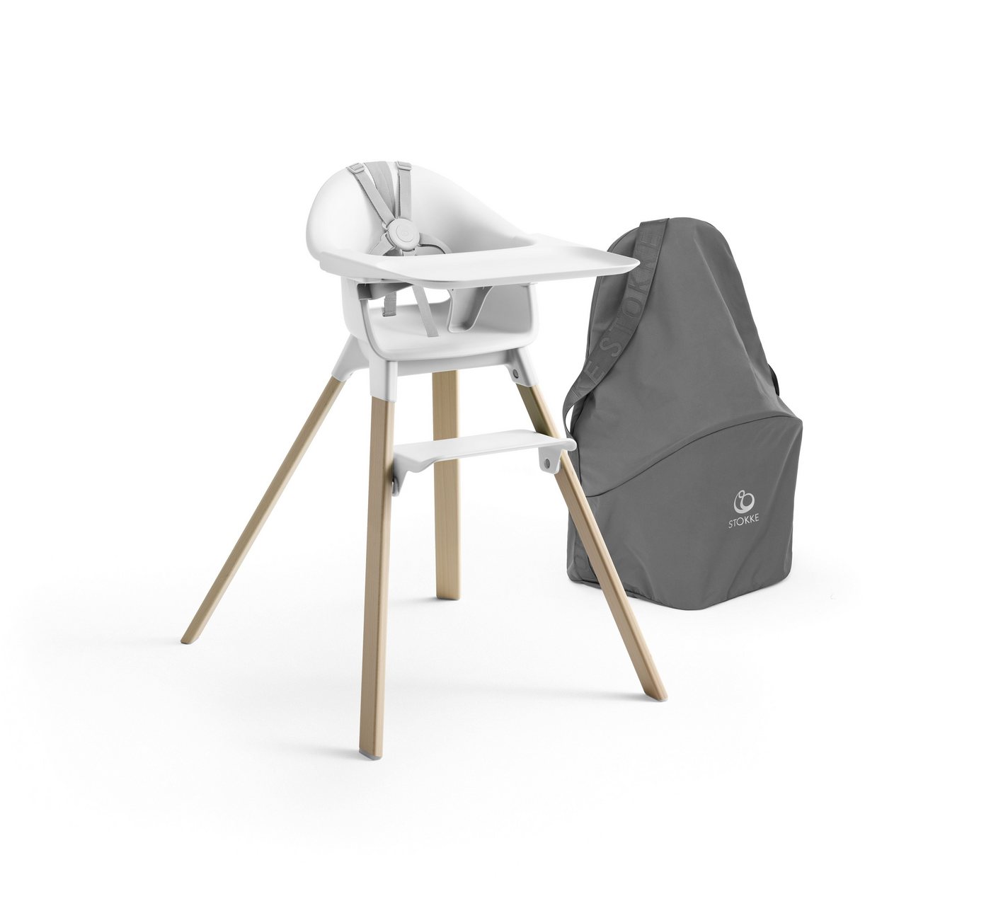 Stokke Hochstuhl Clikk™ Bundle bestehend aus Clikk Hochstuhl mit Travel Bag, Für kinderleichte Mahlzeiten ab 6 Monate von Stokke