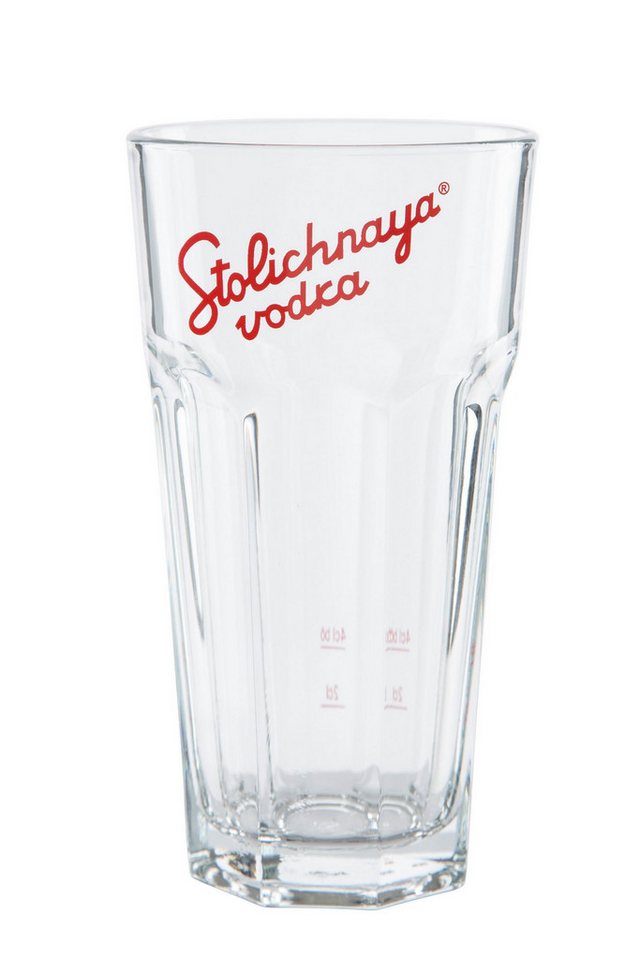 Stolichnaya Longdrinkglas Stylisches Bar-&Nachtclubglas mit Eichstrichen –für Longdrinks 2+4cl, Markenglas mit ikonischem Retro-Look von Stolichnaya