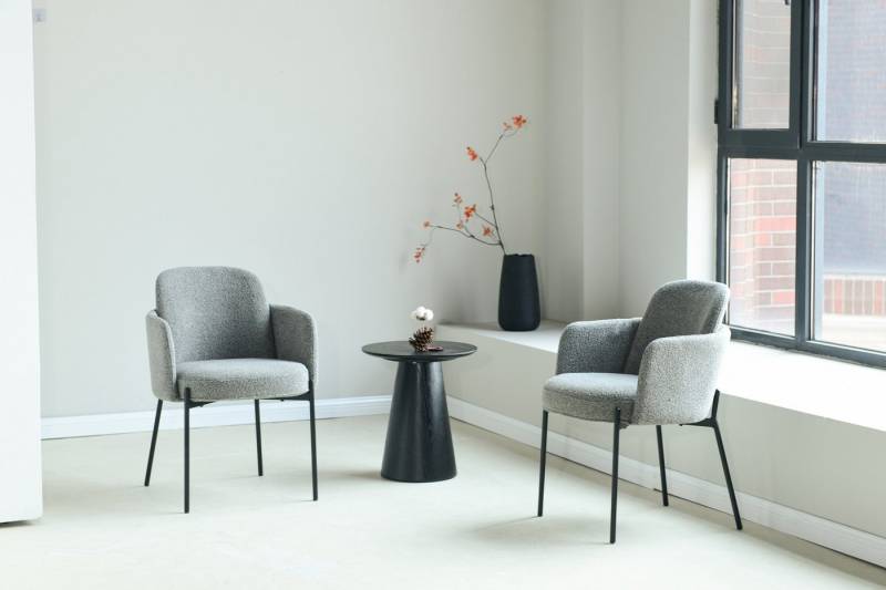 Stolkom Sp.z.o.o. Armlehnstuhl (2er Set) Federkern, Bouclestoff grau, schwarz - 61x84x63 (BxHxT) (2er Set) von Stolkom Sp.z.o.o.