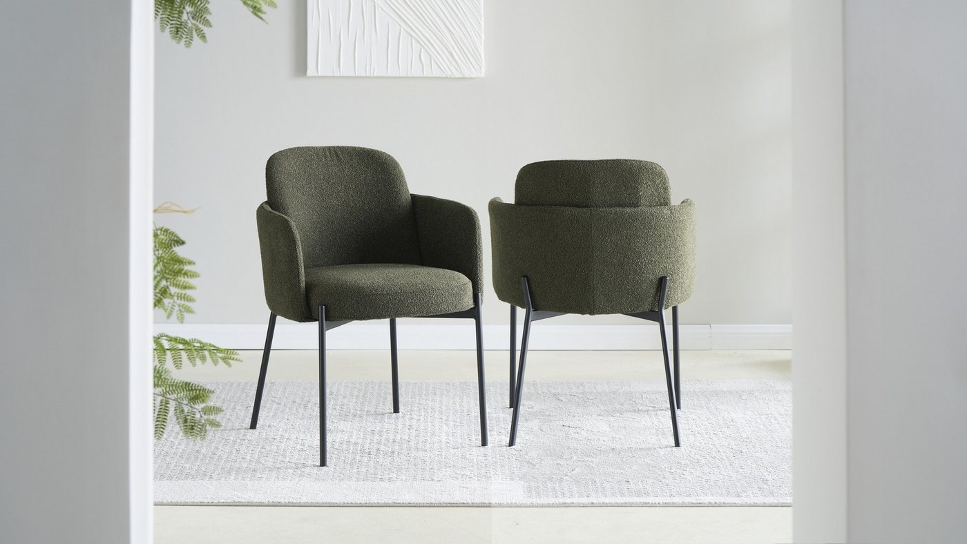 Stolkom Sp.z.o.o. Armlehnstuhl (2er Set) Federkern, Bouclestoff grün, schwarz - 61x84x63 (BxHxT) (2er Set) von Stolkom Sp.z.o.o.