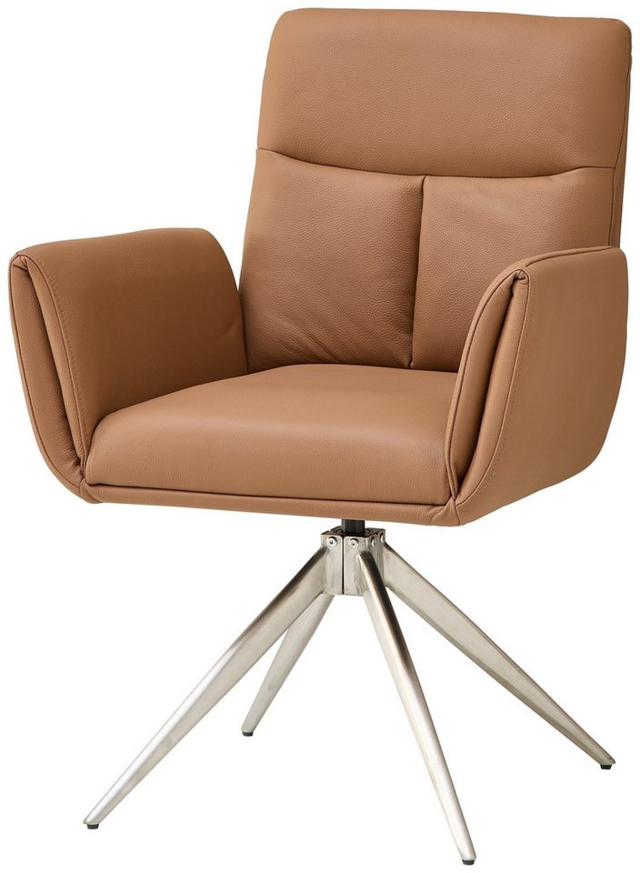 Stolkom Sp.z.o.o. Armlehnstuhl (2er Set) Federkern, drehbar, Leder cognac, Edelstahl - 61x94x67 BxHxT (2er Set) von Stolkom Sp.z.o.o.