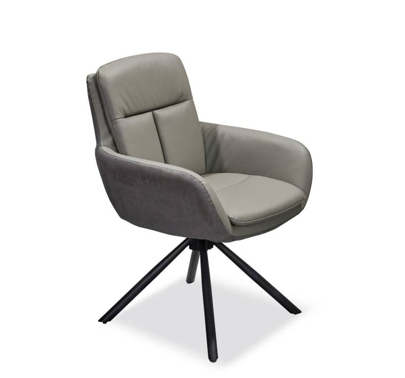 Stolkom Sp.z.o.o. Armlehnstuhl (2er Set) drehbar, Echtleder-Sitz + Mikrofaser grau - 63x90x65 (BxHxT) (2er Set) von Stolkom Sp.z.o.o.