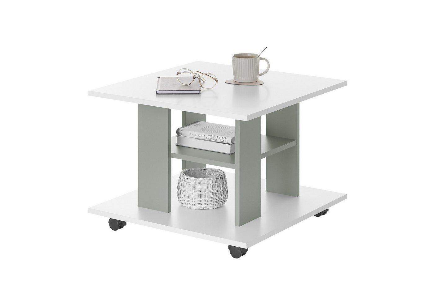 Stolkom Sp.z.o.o. Couchtisch 4 Rollen, weiß, salbeifarbig - 60x45x60cm (BxHxT) von Stolkom Sp.z.o.o.