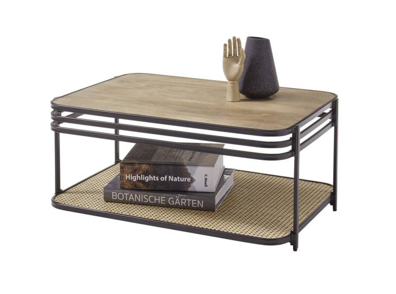 Stolkom Sp.z.o.o. Couchtisch Mango massiv / Metall schwarz / Wiener Geflecht - 92x40x60cm (BxHxT) von Stolkom Sp.z.o.o.