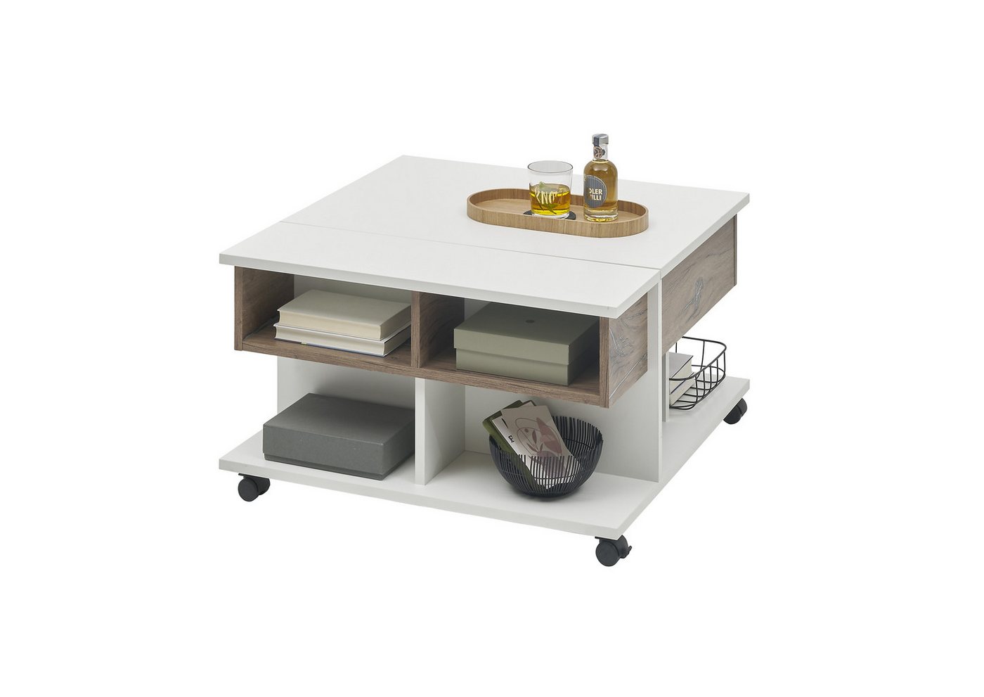 Stolkom Sp.z.o.o. Couchtisch höhenverstellbar, 4 Rollen, flagstaff, weiß - 75x44/67x75cm (BxHxT) von Stolkom Sp.z.o.o.