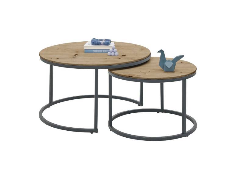 Stolkom Sp.z.o.o. Satztisch (2er Set) in Eiche Dekor, schwarz, MDF, Metall - 45x80 (HxD) (2er Set, Couchtisch 2er Set) von Stolkom Sp.z.o.o.