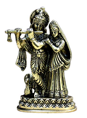 StonKraft Beste Qualität Messing Radha Kishan Krishna Statue Idol - Hindu Hinduismus Puja (15,2 cm) - Messing Hindu indischen Gott Statue - Brass Statue Deko von StonKraft