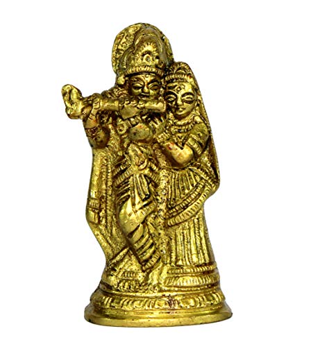 StonKraft Radha Krishna Radha Kishan Murti Idol Statue Skulptur – Messing – 8,3 cm von StonKraft