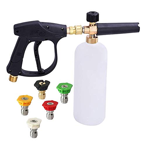 Stone Banks Hochdruckreiniger Schaumlanze Pistole mit 5 Sprüh Düsen, 1L Einstellbarer 1/4" Schnellverschluss Schnee Schaumkanone Flasche Seifenspender zum Autowäsche, Reinigung von Stone Banks