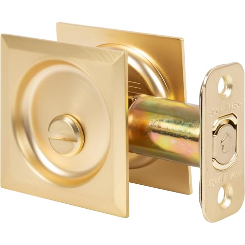 Stone Harbor Hardware Modernes quadratisches Taschen-Türschloss, Privatsphäre, Dornmaß 6,5 cm, satiniertes Messing von Stone Harbor Hardware