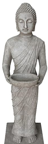 STONE-LITE 102 cm, Motiv: stehender Buddha Figur mit Schale für Haus und Garten, grau von STONE-LITE