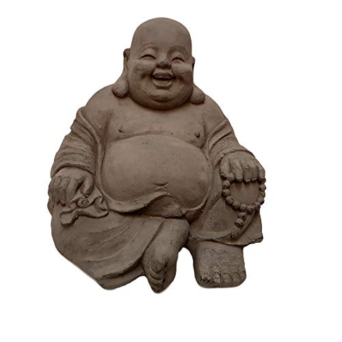 Stone-Lite Figur Lachender Buddha sitzend - für Haus und Garten - Höhe 24 cm - grau von Stone-Lite