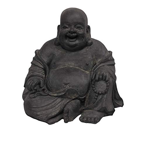 Stone-Lite Figur Lachender Buddha sitzend - für Haus und Garten - Höhe 24 cm - schwarz von Stone-Lite