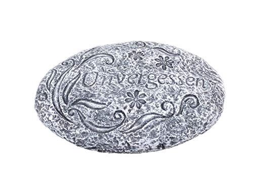 stoneandstyle Grabschmuck massiver Steinguss Grabstein UNVERGESSEN Frost- und wetterfest bis -30°C von stoneandstyle