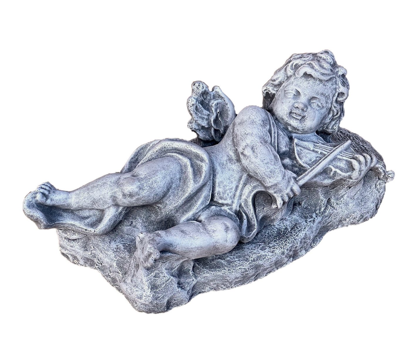 Stone and Style Engelfigur Steinfigur Engel liegend mit Violine frostfest Steinguss von Stone and Style