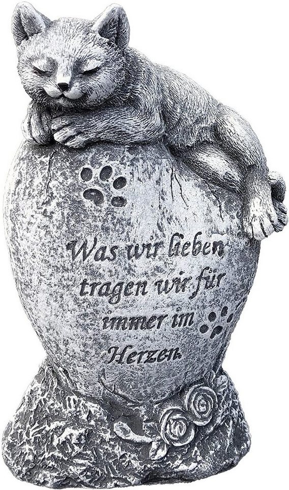 Stone and Style Gartenfigur Grabstein Katze Was wir lieben tragen.. frostfest Steinguss von Stone and Style
