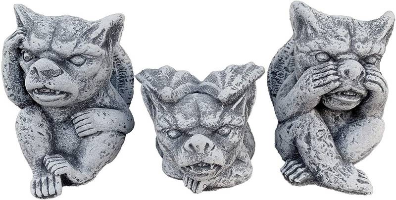 Stone and Style Gartenfigur Steinfigur 3er Set Gargoyles Torwächter von Stone and Style