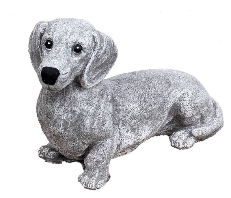 Stone and Style Gartenfigur Steinfigur Dackel XL, frostfest, Steinguss, 34 cm Länge von Stone and Style