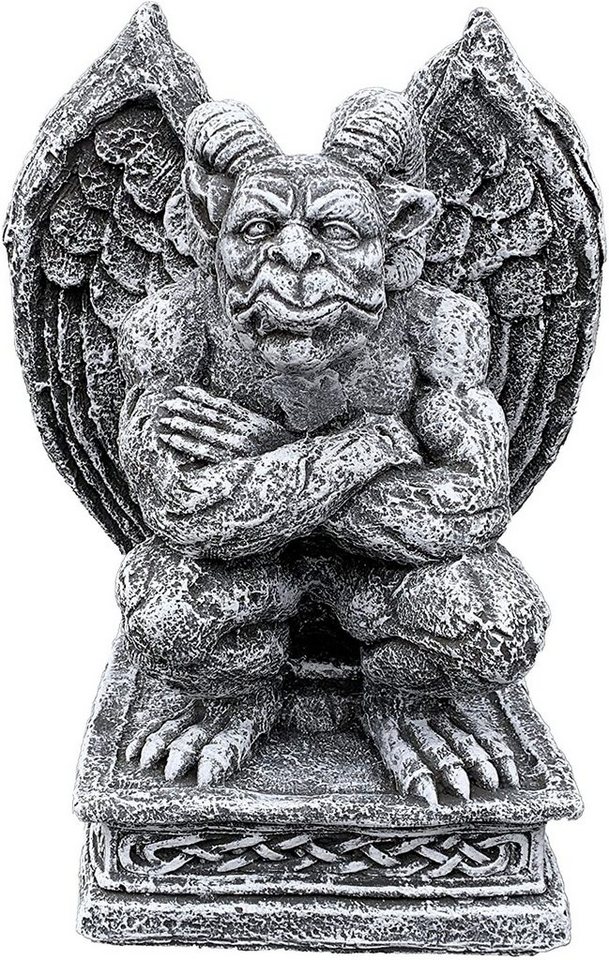 Stone and Style Gartenfigur Steinfigur Gargoyle mit Hörnern Torwächter von Stone and Style