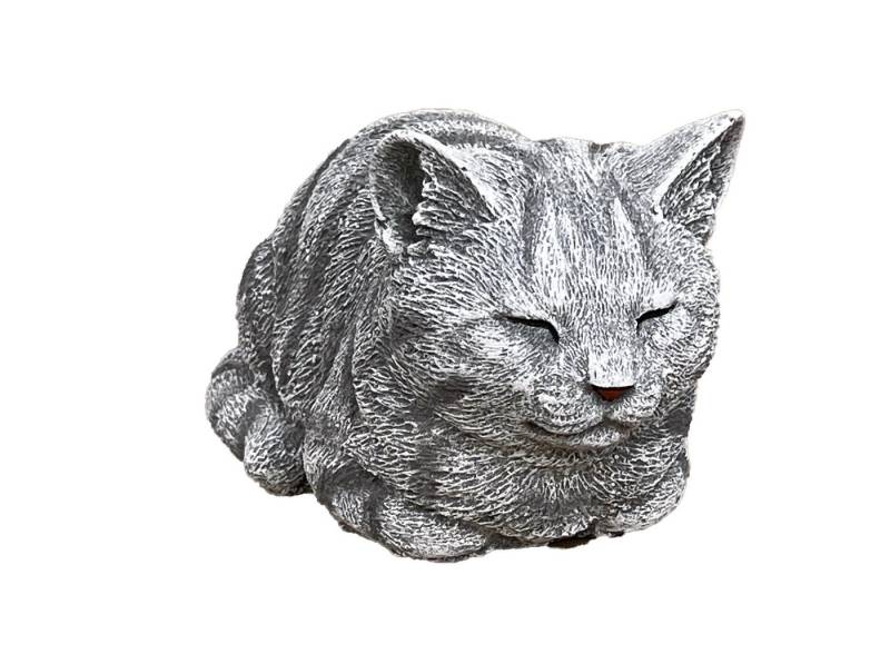 Stone and Style Gartenfigur Steinfigur Katze Nappy grau getigert frostfest Steinguss von Stone and Style
