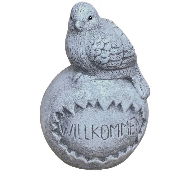 Stone and Style Gartenfigur Steinfigur Vogel auf Kugel "Willkommen", Steinguss frostfest von Stone and Style