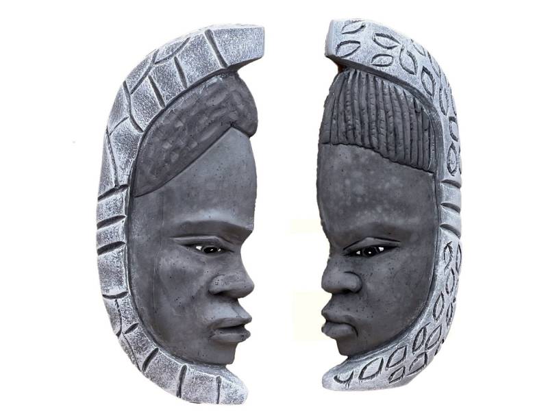 Stone and Style Gartenfigur Steinfigur afrikanisches Wandrelief 2er Set Steinguss frostfest, (2 St) von Stone and Style