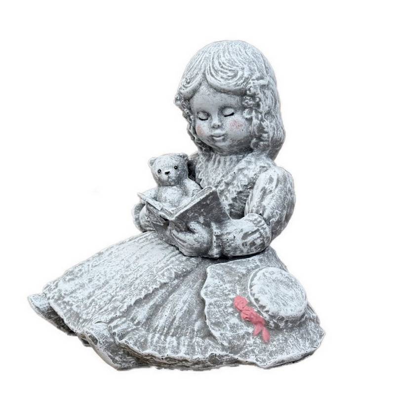 Stone and Style Gartenfigur Steinfigur lesendes Mädchen mit Teddy frostfest Steinguss von Stone and Style